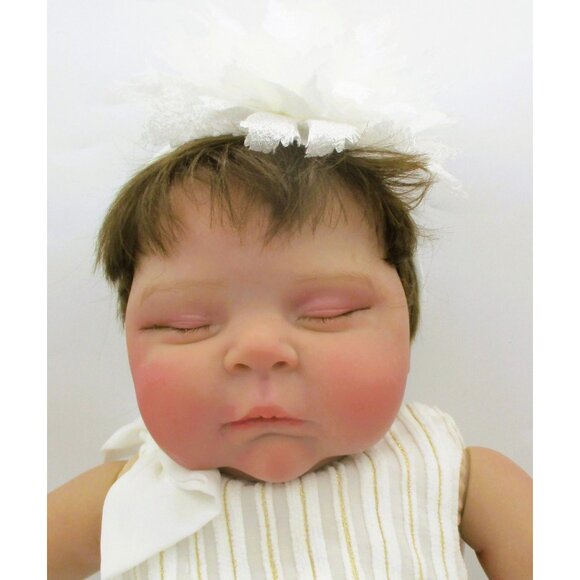 Peaches By C. Brace Reborn Baby Doll - White Striped Dress & Bow - Realistic New - Picture 10 of 13